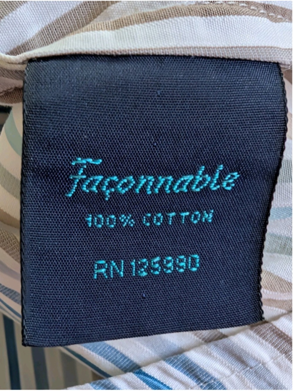 Faconnable Women's Cotton Button Up Shirt White Blue Brown Stripes Size 4 - Picture 7 of 12